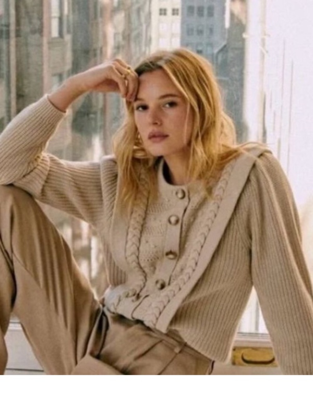 SEZANE Rebecca Cable Knit Cardigan Sweater